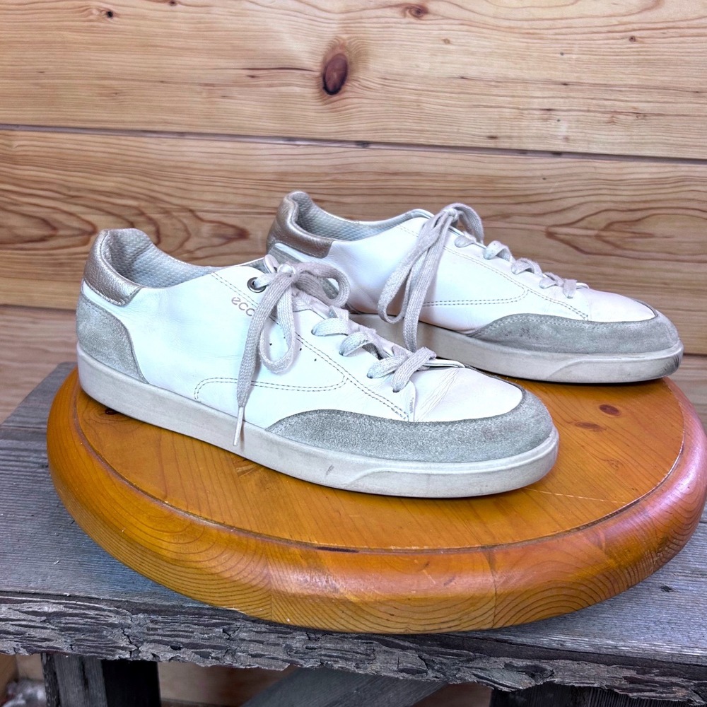 ECCO Soft‎ 7 Womens White Metallic Gold Leather Low Top Sneakers Size 41 10-10.5